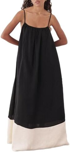 Women's 2025 Summer Sexy Maxi Dress Sleeveless V Neck Color Contrast Hollow Swing Cocktail Party Holiday Dresses in Saudi Arabia