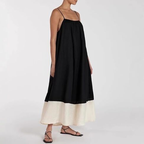 Women's 2025 Summer Sexy Maxi Dress Sleeveless V Neck Color Contrast Hollow Swing Cocktail Party Holiday Dresses in Saudi Arabia