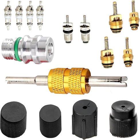 16 PCS Car Air Conditioning Valve Core Kit, A/C System Repair Valve Caps & Core Kit for R12 or R134a, AC Service Port Seal Cap Valve, Universal for Most Cars (Black) in Kuwait
