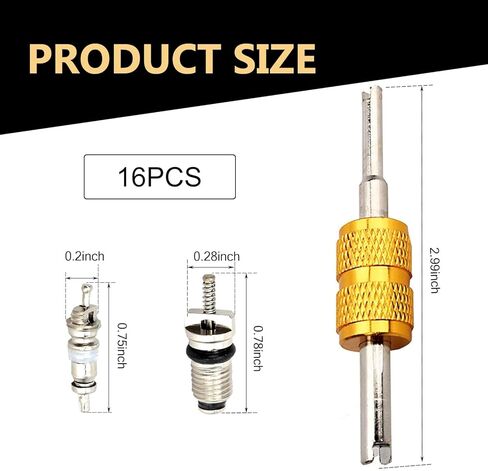 16 PCS Car Air Conditioning Valve Core Kit, A/C System Repair Valve Caps & Core Kit for R12 or R134a, AC Service Port Seal Cap Valve, Universal for Most Cars (Black) in Kuwait