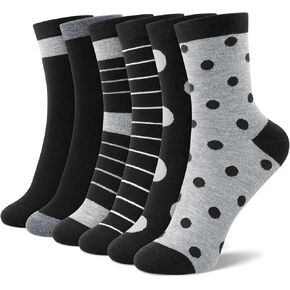 6 Pairs Cotton Crew Socks for Women, Breathable Novelty Funny Striped Dot Casual Cute Calf Socks Size 6-12 in Kuwait