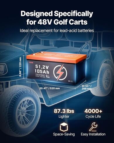 VEVOR 48V 105Ah Golf Cart Lithium Battery, 48 Volt Golf Cart Battery with 200A BMS, LCD Monitor and Mobile APP, LiFePO4 Battery with 600A Peak Current, 20A Charger and 4000+ Cycles, for Golf Carts in Saudi Arabia