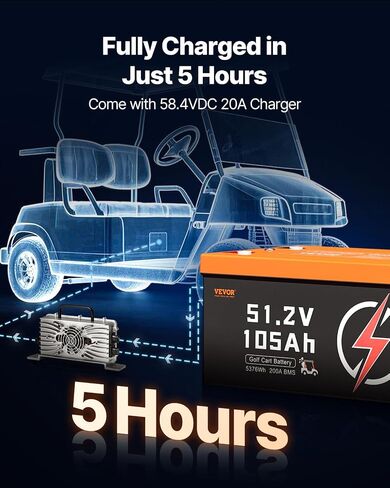 VEVOR 48V 105Ah Golf Cart Lithium Battery, 48 Volt Golf Cart Battery with 200A BMS, LCD Monitor and Mobile APP, LiFePO4 Battery with 600A Peak Current, 20A Charger and 4000+ Cycles, for Golf Carts in Saudi Arabia