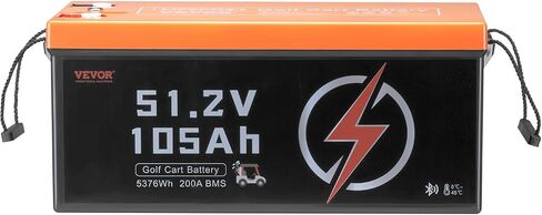 VEVOR 48V 105Ah Golf Cart Lithium Battery, 48 Volt Golf Cart Battery with 200A BMS, LCD Monitor and Mobile APP, LiFePO4 Battery with 600A Peak Current, 20A Charger and 4000+ Cycles, for Golf Carts in Saudi Arabia