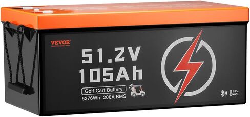 VEVOR 48V 105Ah Golf Cart Lithium Battery, 48 Volt Golf Cart Battery with 200A BMS, LCD Monitor and Mobile APP, LiFePO4 Battery with 600A Peak Current, 20A Charger and 4000+ Cycles, for Golf Carts in Saudi Arabia