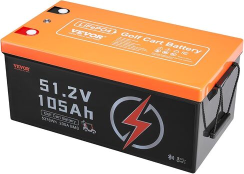VEVOR 48V 105Ah Golf Cart Lithium Battery, 48 Volt Golf Cart Battery with 200A BMS, LCD Monitor and Mobile APP, LiFePO4 Battery with 600A Peak Current, 20A Charger and 4000+ Cycles, for Golf Carts in Saudi Arabia