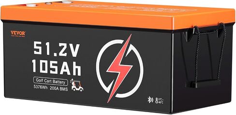 VEVOR 48V 105Ah Golf Cart Lithium Battery, 48 Volt Golf Cart Battery with 200A BMS, LCD Monitor and Mobile APP, LiFePO4 Battery with 600A Peak Current, 20A Charger and 4000+ Cycles, for Golf Carts in Saudi Arabia