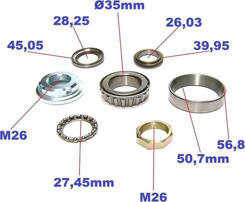 FORK STEERING STEM HEAD BEARING SET 7 PIECE 80-150CC GY6 CHINESE SCOOTER MOPED ATV TAOTAO JONWAY BMS PEACE ROKETA ZNEN PEACE JMSTAR SUNL VIP BENZHOU BAJA JINLUN JCL BMS WOLF ETC. in Saudi Arabia