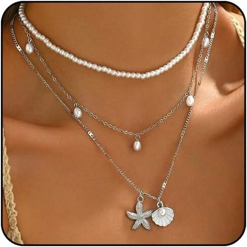 Starfish Necklace Gold Beach Jewelry for Women Pearl Seashell Necklace Cowrie Shell Beach Necklaces Ocean Summer Starfish Jewelry in Saudi Arabia