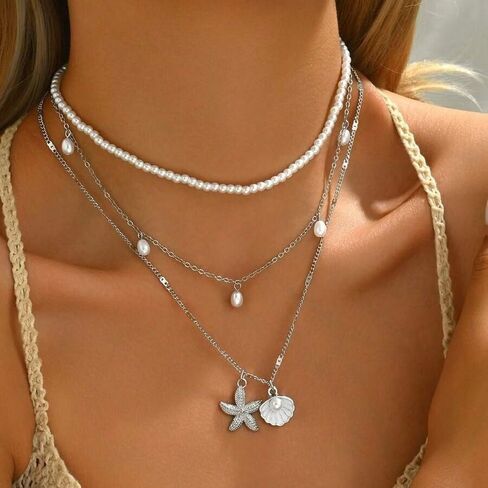 Starfish Necklace Gold Beach Jewelry for Women Pearl Seashell Necklace Cowrie Shell Beach Necklaces Ocean Summer Starfish Jewelry in Saudi Arabia