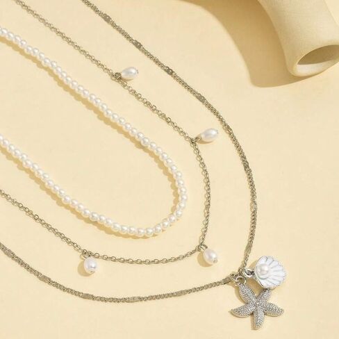 Starfish Necklace Gold Beach Jewelry for Women Pearl Seashell Necklace Cowrie Shell Beach Necklaces Ocean Summer Starfish Jewelry in Saudi Arabia