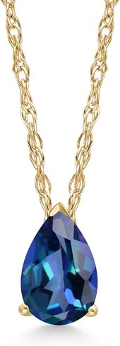Gem Stone King 14K Yellow Gold Gemstone Birthstone Teardrop Pendant Necklace | Pear Shape 8X5MM | Gold Necklace For Women | With 18 Inch Gold Rope Chain in Saudi Arabia
