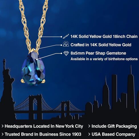 Gem Stone King 14K Yellow Gold Gemstone Birthstone Teardrop Pendant Necklace | Pear Shape 8X5MM | Gold Necklace For Women | With 18 Inch Gold Rope Chain in Saudi Arabia