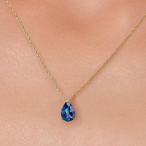 Gem Stone King 14K Yellow Gold Gemstone Birthstone Teardrop Pendant Necklace | Pear Shape 8X5MM | Gold Necklace For Women | With 18 Inch Gold Rope Chain in Saudi Arabia