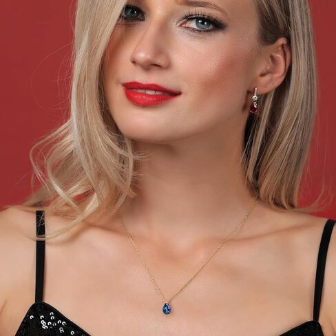 Gem Stone King 14K Yellow Gold Gemstone Birthstone Teardrop Pendant Necklace | Pear Shape 8X5MM | Gold Necklace For Women | With 18 Inch Gold Rope Chain in Saudi Arabia