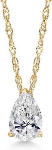 Gem Stone King 14K Yellow Gold Gemstone Birthstone Teardrop Pendant Necklace | Pear Shape 8X5MM | Gold Necklace For Women | With 18 Inch Gold Rope Chain in Saudi Arabia
