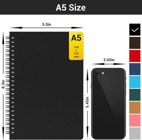 EUSOAR A5 Spiral Notebook, 6 Pack 5.5" x 8.3" 120 Pages Hardcover Lined Travel Writing College Ruled Notebooks, Memo Notepad Sketchbook, Students Office Business Subject Diary Ruled Book Journal in Saudi Arabia