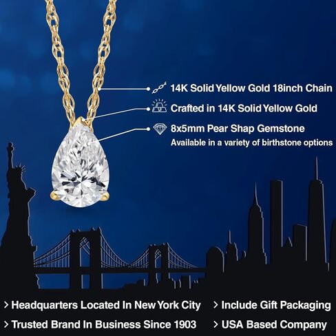 Gem Stone King 14K Yellow Gold Gemstone Birthstone Teardrop Pendant Necklace | Pear Shape 8X5MM | Gold Necklace For Women | With 18 Inch Gold Rope Chain in Saudi Arabia