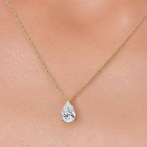 Gem Stone King 14K Yellow Gold Gemstone Birthstone Teardrop Pendant Necklace | Pear Shape 8X5MM | Gold Necklace For Women | With 18 Inch Gold Rope Chain in Saudi Arabia