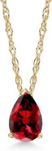 Gem Stone King 14K Yellow Gold Gemstone Birthstone Teardrop Pendant Necklace | Pear Shape 8X5MM | Gold Necklace For Women | With 18 Inch Gold Rope Chain in Saudi Arabia