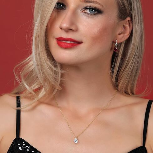 Gem Stone King 14K Yellow Gold Gemstone Birthstone Teardrop Pendant Necklace | Pear Shape 8X5MM | Gold Necklace For Women | With 18 Inch Gold Rope Chain in Saudi Arabia
