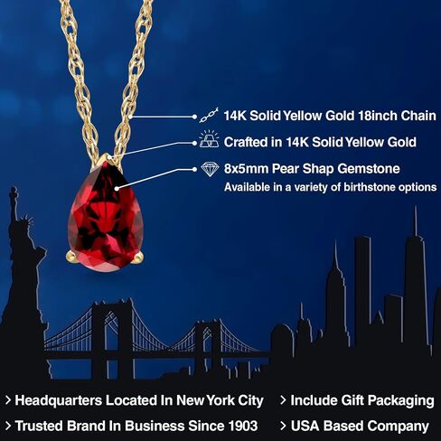 Gem Stone King 14K Yellow Gold Gemstone Birthstone Teardrop Pendant Necklace | Pear Shape 8X5MM | Gold Necklace For Women | With 18 Inch Gold Rope Chain in Saudi Arabia