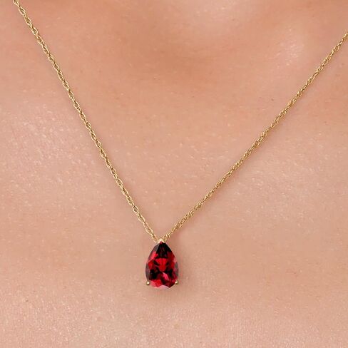 Gem Stone King 14K Yellow Gold Gemstone Birthstone Teardrop Pendant Necklace | Pear Shape 8X5MM | Gold Necklace For Women | With 18 Inch Gold Rope Chain in Saudi Arabia
