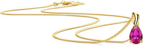 Gold Necklace for Women, Pendant in Solid 14K Yellow Gold 585/ 14K White Gold 585 with Pear-Shape Ruby/ Sapphire/ Emerald/ Topaz/ Amethyst Gemstone/ Birthstone Pendant Necklace and Gold Plated/ Silver Chain 17.7 ″ Long in Saudi Arabia