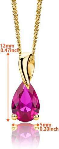 Gold Necklace for Women, Pendant in Solid 14K Yellow Gold 585/ 14K White Gold 585 with Pear-Shape Ruby/ Sapphire/ Emerald/ Topaz/ Amethyst Gemstone/ Birthstone Pendant Necklace and Gold Plated/ Silver Chain 17.7 ″ Long in Saudi Arabia