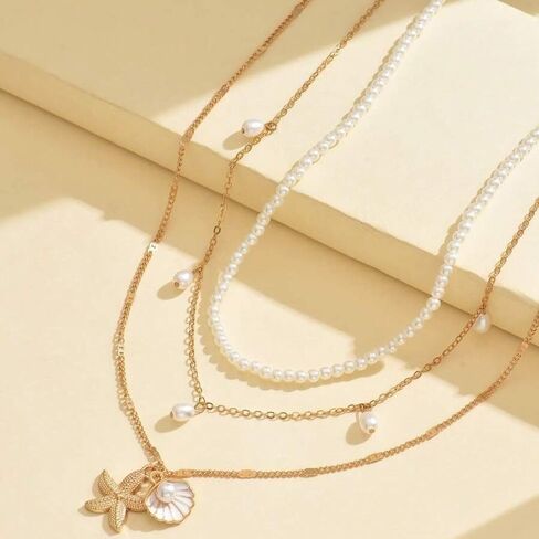 Starfish Necklace Gold Beach Jewelry for Women Pearl Seashell Necklace Cowrie Shell Beach Necklaces Ocean Summer Starfish Jewelry in Saudi Arabia
