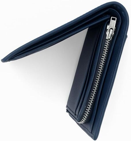 محافظ جلدية مصنوعة يدويًا للرجال-حظر رفيع ، حظر RFID ، ykk excera Zipper (جلود نابا الكاملة ، الخارجي الأسود الخارجي/البرتقالي الداخلي) in Saudi Arabia