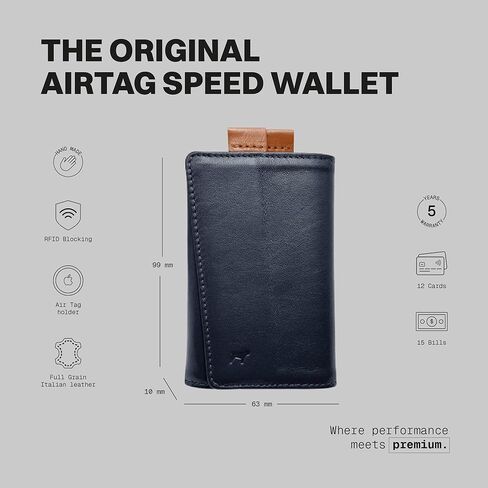 The Frenchie Co. Air Tag Speed Wallet ، Whultra Slim & Minimalist RFID Working Pocket Pocket ، حامل بطاقة الوصول السريع للرجال والنساء ، مصنوع من جلد إيطالي كامل الحبوب in Kuwait