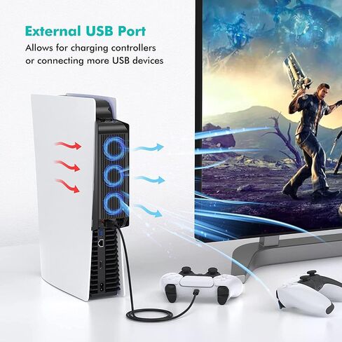 مروحة تبريد لملحقات PS5، مروحة تبريد هادئة مطورة من KIWIHOME مع سرعة تلقائية، ومنفذ LED ووحدة تحكم USB لقرص PS5/الإصدار الرقمي 2020، وليس لجهاز PS5 Slim وPS5 Pro الجديد in Kuwait