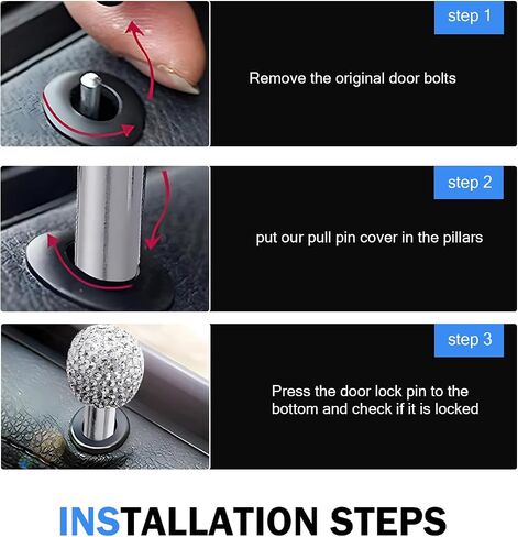 2 pcs bling door bolt lock bin set مجموعة مقبض مقبض ، وحدات الراين ، قضبان القضيب المسحبة ، إكسسوارات دبوس السحب الداخلية الماس ، Universal لمعظم السيارات والشاحنات وسيارات الدفع الرباعي (أبيض) in Saudi Arabia