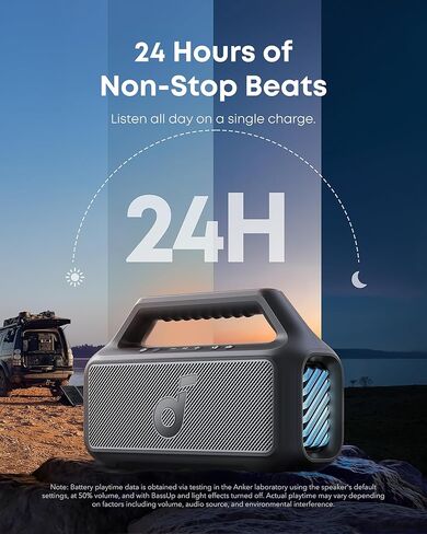 soundcore Boom 2 By Anker, Outdoor Speaker, 80W, Subwoofer, BassUp 2.0, 24H Playtime, IPX7 Waterproof, Floatable, RGB Lights, USB-C, Custom EQ, Bluetooth 5.3, Portable for Camping, Beach, and Backyard in Kuwait