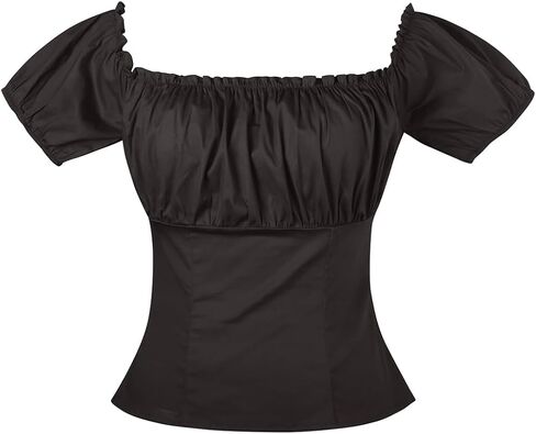 YARN & INK Women's 1950s Vintage Pinup Tops, Back Elastic Waist Cute Rockabilly Off Shoulder Shirt, Short Sleeves Blouse in Saudi Arabia