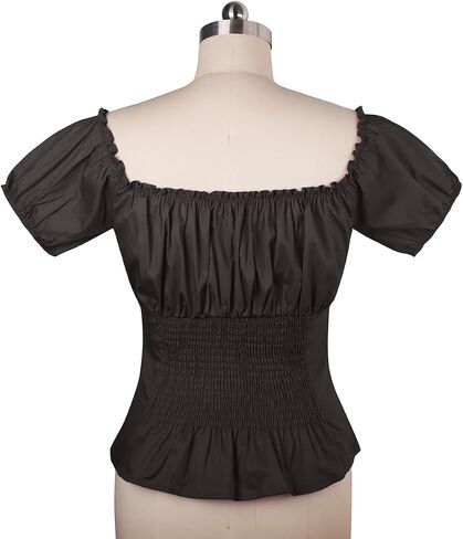 YARN & INK Women's 1950s Vintage Pinup Tops, Back Elastic Waist Cute Rockabilly Off Shoulder Shirt, Short Sleeves Blouse in Saudi Arabia