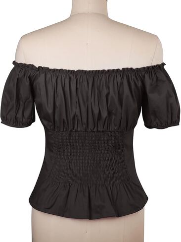 YARN & INK Women's 1950s Vintage Pinup Tops, Back Elastic Waist Cute Rockabilly Off Shoulder Shirt, Short Sleeves Blouse in Saudi Arabia
