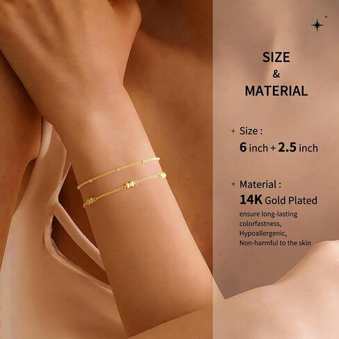 Turandoss Gold Bracelets for Women ، Dainty 14 k Gold Plated Fashion Clover Cross Cross Butterfly Double Bracelets Facelets ، Higds for the wife Mom Mom Teen Girls Jewelry in Saudi Arabia