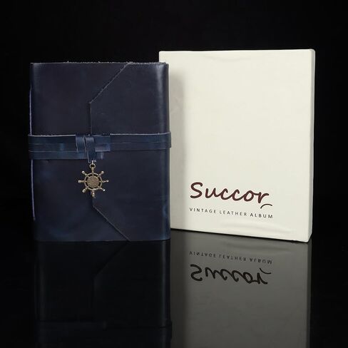 ألبوم صور جلدي للنساء والرجال، سجل قصاصات عتيق مع صندوق هدايا (Hunter Brown، 8.5 × 6.5 بوصة عموديًا) in Kuwait