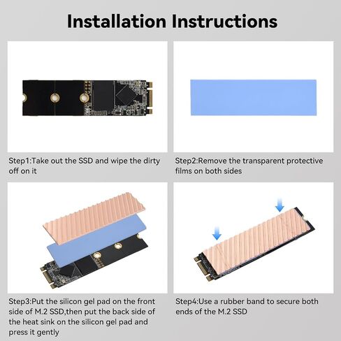 ELUTENG M.2 SSD Heatsink 4PCS 2280 SSD Heat Sink with NVMe SSD Thermal Pad NVMe Heat Sink with 8 Black Rubber Straps for PC/PS5 M.2 PCIE NVMe SSD or M.2 SATA SSD in Kuwait