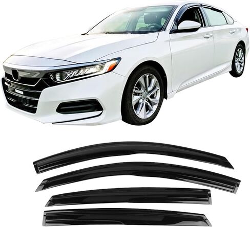 Ikon Motorsports ، Window Visor المتوافق مع 2018-2025 هوندا أكورد سيدان ، أكريليك غير مصبوغ بالهواء ، واقي شمس المطر 4pc مع Chrome Trim ، 2019 2020 2021 2022 2023 2024 in Saudi Arabia