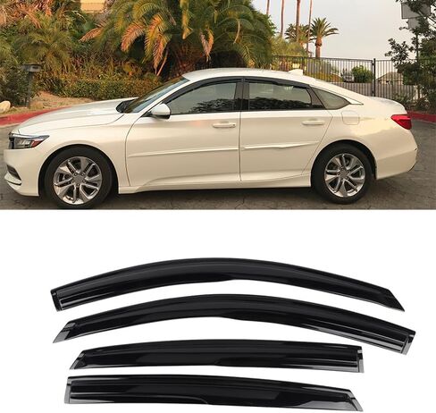 Ikon Motorsports ، Window Visor المتوافق مع 2018-2025 هوندا أكورد سيدان ، أكريليك غير مصبوغ بالهواء ، واقي شمس المطر 4pc مع Chrome Trim ، 2019 2020 2021 2022 2023 2024 in Saudi Arabia
