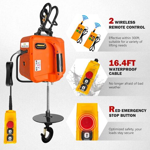 رافعة كهربائية محمولة بقوة 1100 رطل، رافعة كابل كهربائي 3 في 1 110 فولت 25 قدم مع حزام رفع، رافعة كهربائية ورافعة سقف لرفع السحب in Kuwait