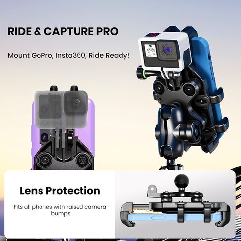 حامل حبل هاتف الدراجات النارية مع الاهتزاز رطبة مضاد للشفاه 720 درجة قابل للتعديل لـ iPhone 16 Pro Max لـ Samsung 5.4 '-7.2' 'Phone Airt Dirt Bikes (Clamp Base 0.47-1.77 "Handbar) in Kuwait