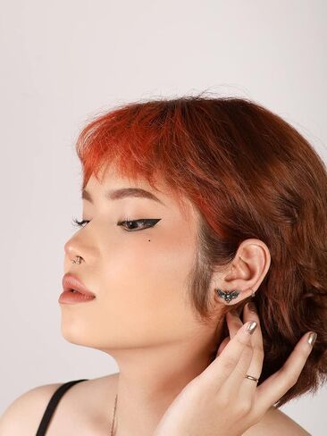 HAQUIL Moth Stud Earrings Moon Phase Moth Butterfly Charm Pendant Earrings Clip On Helix Drop Piercing Earrings For Men Women in Saudi Arabia