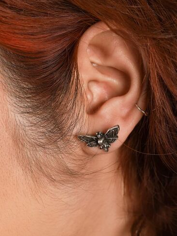 HAQUIL Moth Stud Earrings Moon Phase Moth Butterfly Charm Pendant Earrings Clip On Helix Drop Piercing Earrings For Men Women in Saudi Arabia
