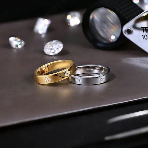 حلقات مويسانيت للنساء Clover Moissanite 18K حلقة زفاف مطلية بالذهب للنساء S925 in Saudi Arabia