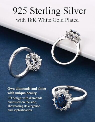 حلقات مويسانيت للنساء D Color VVS1 Oval Moissanite خاتم الخطوبة S925 Sterling Silver مطلية مع حلقات زفاف الذهب الأبيض 18K للنساء in Saudi Arabia