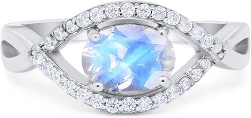 OMRANII Art Deco Oval Natural Moonstone Infinity Shank Vintage Style Evil Eye Halo CZ Wedding Engagement Ring 925 Sterling Silver Gifts For Her in Saudi Arabia